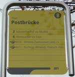 (157'718) - STI-Haltestellenschild - Thun, Postbrcke - am 8. Dezember 2014