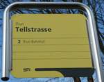 (231'049) - STI-Haltestellenschild - Thun, Tellstrasse - am 5. Dezember 2021