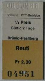 (245'093) - Postauto-Einzelbillet vom 8. Juni 1988 am 16. Januar 2023 in Thun