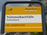 (194'442) - PostAuto-Haltestellenschild - Trmmelbach, Trmmelbachflle - am 25.