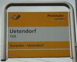 (135'205) - PostAuto-Haltestellenschild - Uetendorf, TUS - am 23.