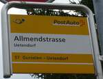 (170'142) - PostAuto-Haltestellenschild - Uetendorf, Allmendstrasse - am 16.