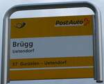 (170'147) - PostAuto-Haltestellenschild - Uetendorf, Brgg - am 16.