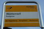 (136'806) - PostAuto-Haltestellenschild - Wattenwil, Postgasse - am 22. November 2011