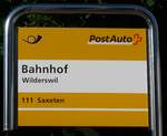 (155'341) - PostAuto-Haltestellenschild - Wilderswil, Bahnhof - am 23.