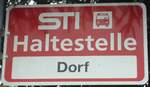 (138'480) - STI-Haltestellenschild - Wimmis, Dorf - am 6. April 2012