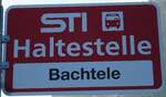 (143'209) - STI-Haltestellenschild - Wimmis, Bachtele - am 17. Februar 2013