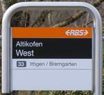 (260'067) - RBS-Haltestellenschild - Worblaufen, Altikofen West - am 3. Mrz 2024