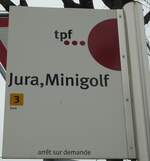 Fribourg/738989/132712---tpf-haltestellenschild---fribourg-jura (132'712) - tpf-Haltestellenschild - Fribourg, Jura, Minigolg - am 7. Mrz 2011