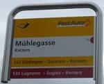 (189'826) - PostAuto/tpf-Haltestellenschild - Kerzers, Mhlegasse - am 1. April 2018