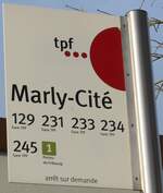 (186'689) - tpf-Haltestellenschild - Marly, Marly-Cit - am 27. November 2017