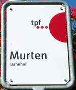 Murten/734982/128057---tpf-haltestellenschild---murten-bahnhof (128'057) - tpf-Haltestellenschild - Murten, Bahnhof - am 26. Juli 2010