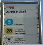 (138'177) - tpg-Haltestellenschild - Genve, Arena-Halle 7 - am 9.
