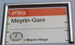(189'133) - tpg-Haltestellenschild - Meyrin, Meyrin-Gare - am 12. Mrz 2018