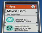 (202'305) - tpg-Haltestellenschild - Meyrin, Meyrin-Gare - am 11. Mrz 2019