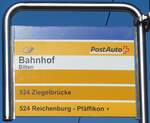 (198'226) - PostAuto-Haltestellenschild - Bilten, Bahnhof - am 13.