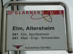 (142'599) - GLARNER BUS/Autobetrieb Sernftal-Haltestellenschild - Elm, Altersheim - am 23. Dezember 2012