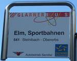 (166'138) - GLARNER BUS/Autobetrieb Sernftal-Haltestellenschild - Elm, Sportbahnen - am 10. Oktober 2015