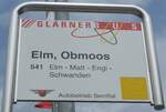 (206'412) - GLARNER BUS/Autobetrieb Sernftal-Haltestellenschild - Elm, Obmoos - am 15.