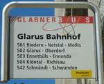 (128'258) - GLARNER BUS/PostAuto-Haltestellenschild - Glarus, Bahnhof - am 7.