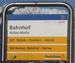 (214'203) - PostAuto/GLARNER BUS-Haltestellenschild - Nfels-Mollis, Bahnhof - am 15. Februar 2020