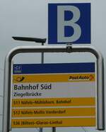 (244'403) - PostAuto-Haltestellenschild - Ziegelbrcke, Bahnhof Sd - am 3. Januar 2023