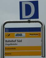 (244'405) - PostAuto/AWA-Haltestellenschild - Ziegelbrcke, Bahnhof Sd - am 3.