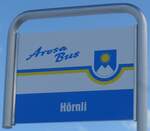 (223'199) - Arosa Bus-Haltestellenschild - Arosa, Hrnli - am 2. Januar 2021