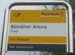 (184'810) - PostAuto-Haltestellenschild - Cazis, Bndner _Arena - am 16. September 2017