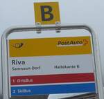 (188'797) - PostAuto/OrtsBus/SkiBus-Haltestellenschild - Samnaun-Dorf, Riva - am 16. Februar 2018