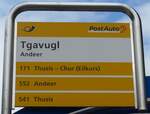(165'253) - PostAuto-Haltestellenschild - Andeer, Tgavugl - am 19. September 2015