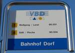 (167'795) - VBD-Haltestellenschild - Davos, Bahnhof Dorf - am 19. Dezember 2015