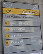 (213'253) - PostAuto-Haltestellenschild - Flims Waldhaus, Caumasee - am 1. Januar 2020