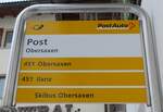 (149'089) - PostAuto-Haltestellenschild - Obersaxen, Post - am 1. Mrz 2014