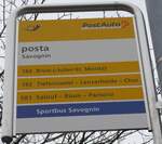 (168'232) - PostAuto/Sportbus Savognin-Haltestellenschild - Savognin, Bergbahnen - am 2.