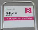 (188'115) - engadin mobil-Haltestellenschild - St. Moritz, Bahnhof - am 3. Februar 2018
