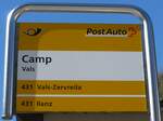 (179'558) - PostAuto-Haltestellenschild - Vals, Camp - am 14. April 2017