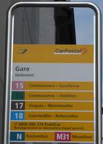 (175'494) - PostAuto-Haltestellenschild - Delmont, Gare - am 7.
