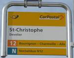 (186'041) - PostAuto-Haltestellenschild - Develier, St-Christophe - am 21.