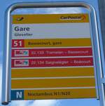 (175'391) - PostAuto/cj-Haltestellenschild - Glovelier, Gare - am 2. Oktober 2016