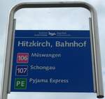 (154'135) - Busbetrieb Seetal-Freiamt/Zugerland Verkehrsbetriebe-Haltestellenschild - Hitzkirch, Bahnhof - am 19.