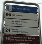 (143'328) - VBL-Haltestellenschild - Luzern, Verkehrshaus - am 20.