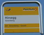 soerenberg/746204/174866---postauto-haltestellenschild---soerenberg-hirsegg (174'866) - PostAuto-Haltestellenschild - Srenberg, Hirsegg - am 11. September 2016