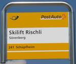 (174'894) - PostAuto-Haltestellenschild - Srenberg, Skilift Rischli - am 11.