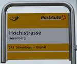 (205'547) - PostAuto-Haltestellenschild - Srenberg, Hchistrasse - am 27. Mai 2019