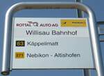 (184'494) - ROTTAL AUTO AG/PostAuto-Haltestellenschild - Willisau, Bahnhof - am 26.