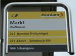 (239'752) - PostAuto-Haltestellenschild - Wolhusen, Markt - am 28. August 2022