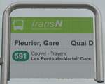(226'844) - transN-Haltestellenschild - Fleurier, Gare - am 1. August 2021