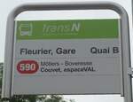 (226'845) - transN-Haltestellenschild - Fleurier, Gare - am 1. August 2021