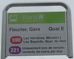 Fleurier/752223/226847---transn-haltestellenschild---fleurier-gare (226'847) - transN-Haltestellenschild - Fleurier, Gare - am 1. August 2021